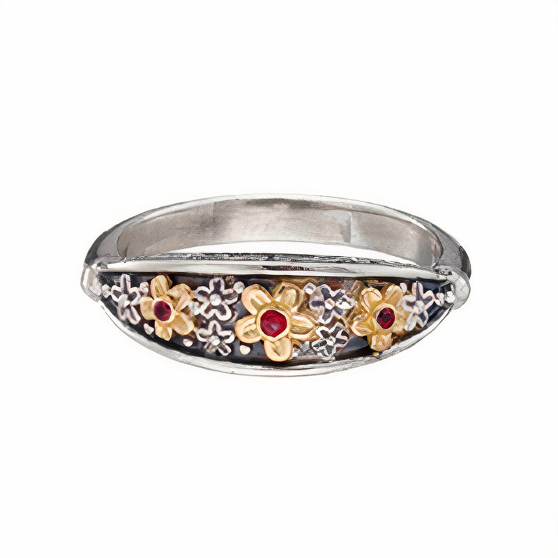 Wild Flower with Rubies Ring - 18k Gold & Sterling Silver Ring - Stackable Ring