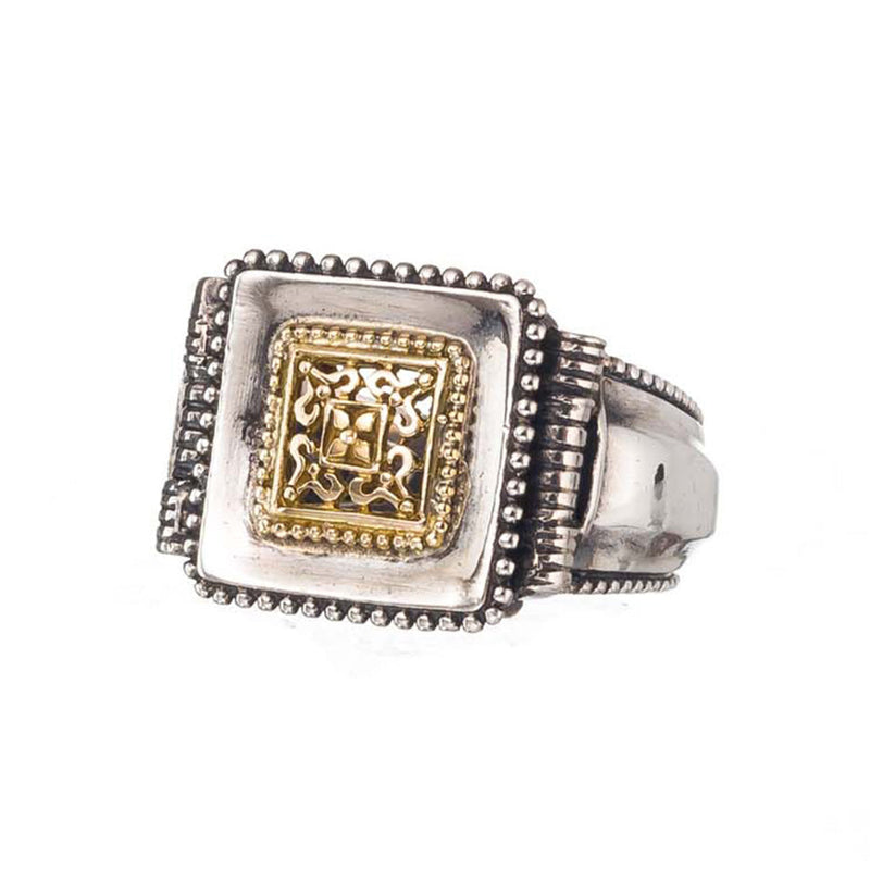 Classic Square Mens Ring - 18k Gold & Sterling Silver Ring - Signet Ring