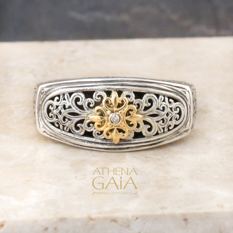 Elliptical Face Gemstone Ring - 18k Gold & Sterling Silver Ring - Stackable Ring