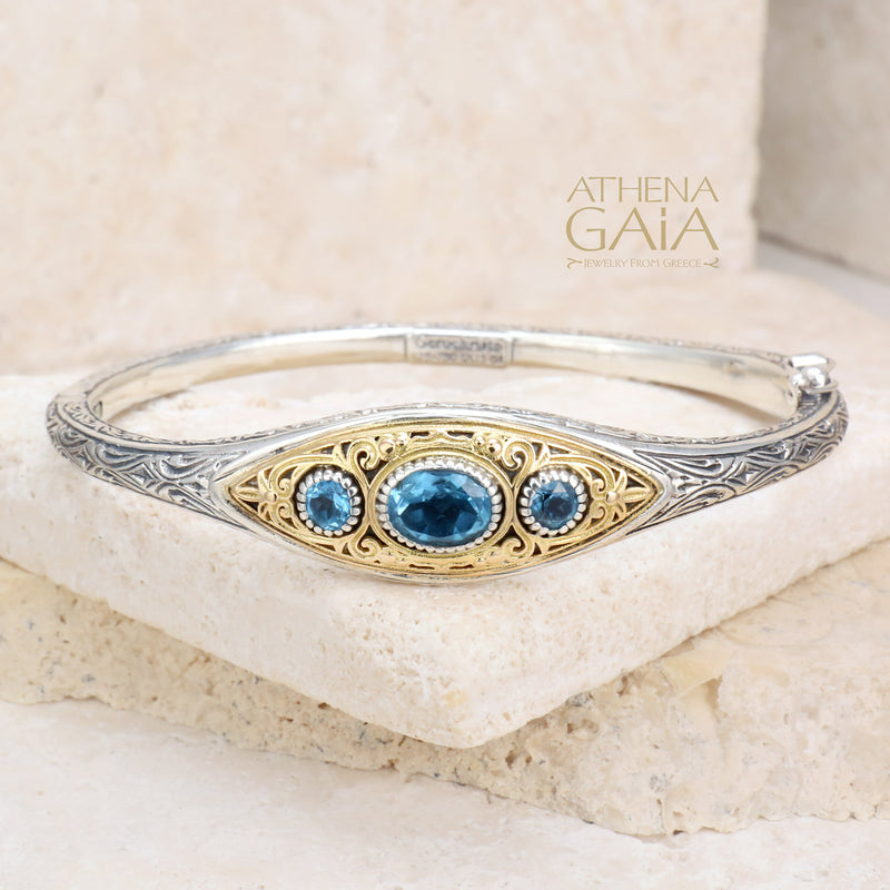 Thalassia Ellipse Bracelet - 18k Gold and Sterling Silver - Hinged Bangle Bracelet