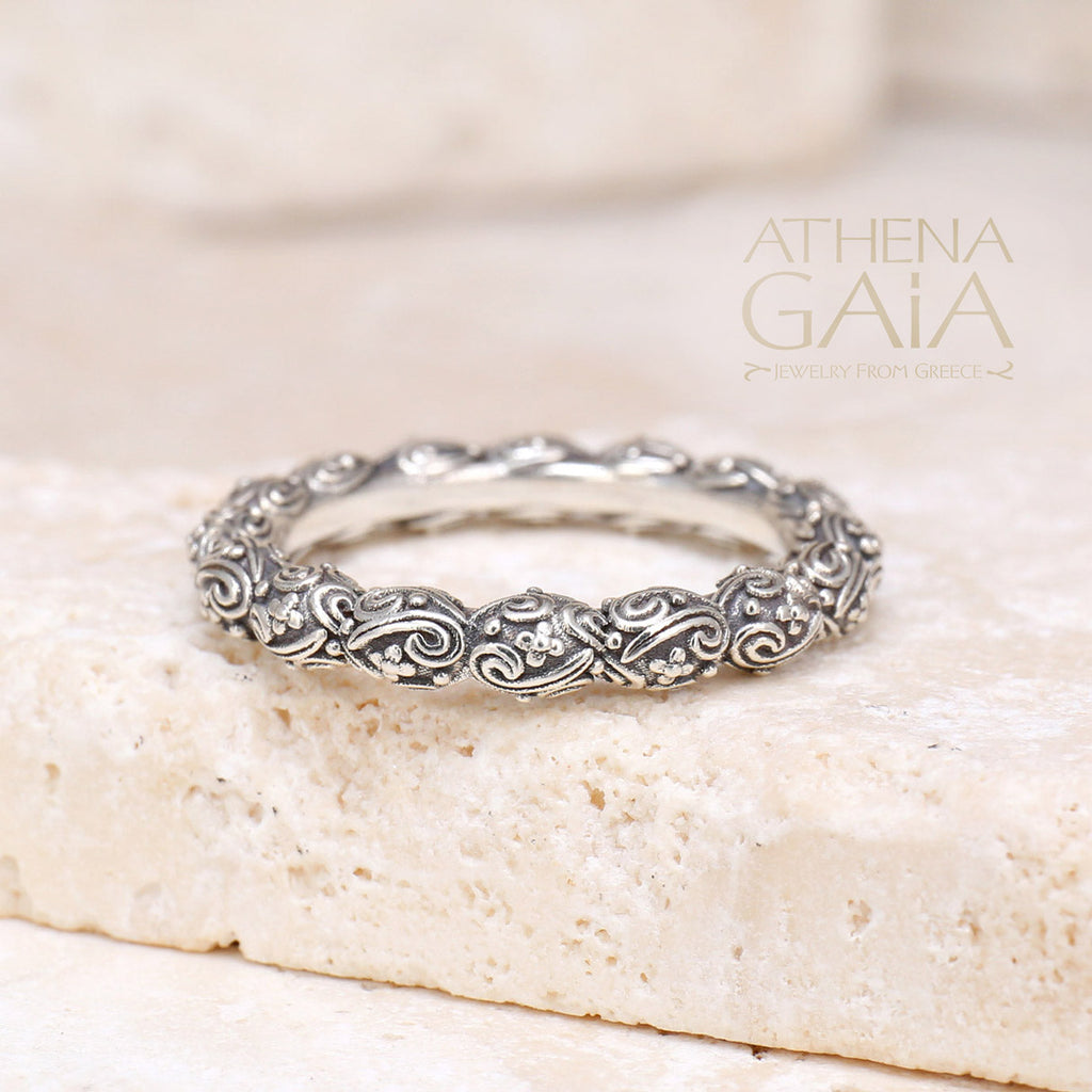 Meadow Breeze Oval Accent Ring - Sterling Silver Ring - Stackable Ring