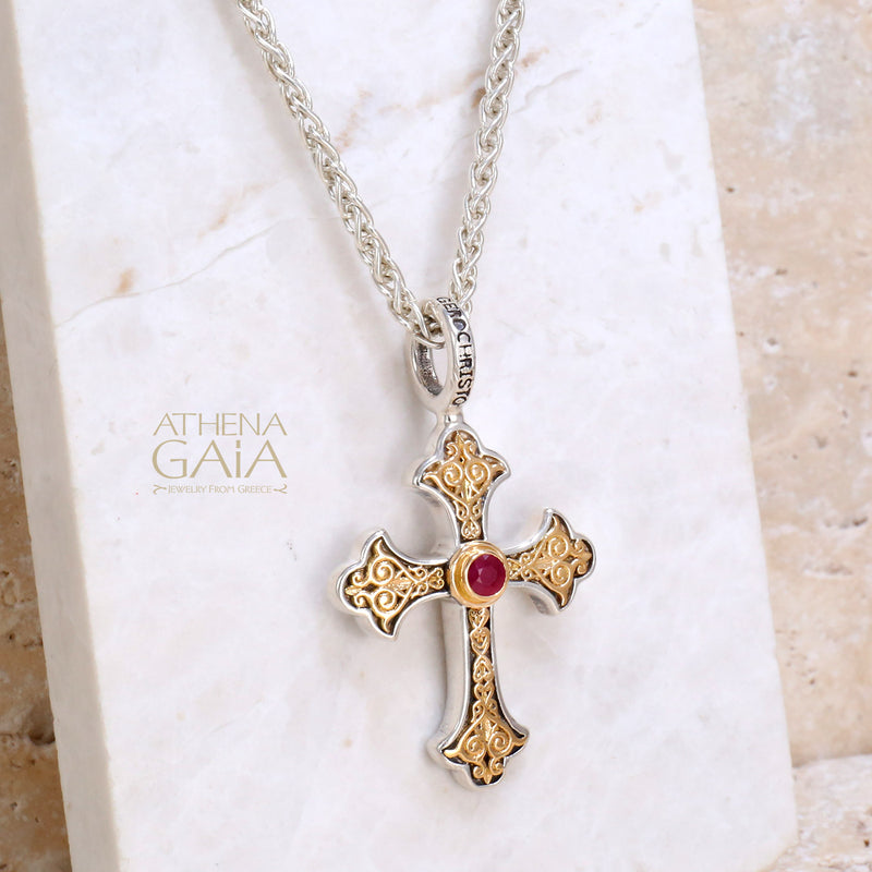 Aretousa Fleury Cross (Small) - 18k Gold & Sterling Silver - Orthodox Cross