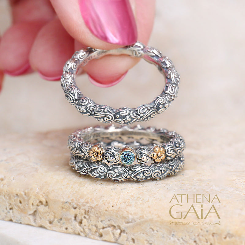 Meadow Breeze Oval Accent Ring - Sterling Silver Ring - Stackable Ring