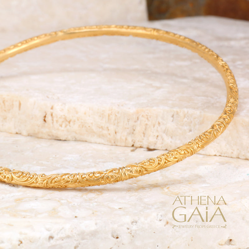 Meadow Breeze Bracelet - Gold Plated Sterling Silver - Solid Bangle Bracelet