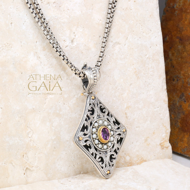 Pearl Filigree Fountain Enhancer Pendant - 18k Gold & Sterling Silver Pendant