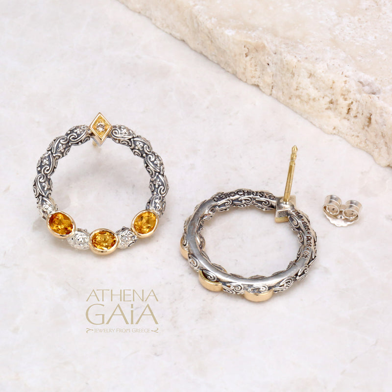 Meadow Breeze Triple Oval Stone Post Earrings - 18k Gold & Sterling Silver Earrings