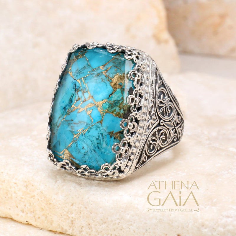 Pop Rocks Orthogonio Crown Ring - Sterling Silver Ring - Cocktail Ring - Large Stone Ring