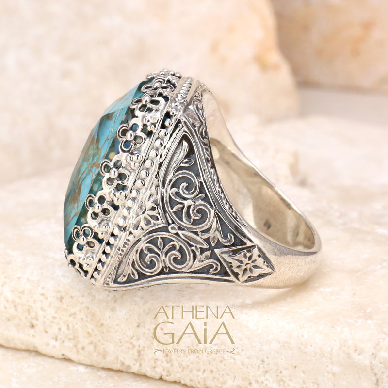 Pop Rocks Orthogonio Crown Ring - Sterling Silver Ring - Cocktail Ring - Large Stone Ring