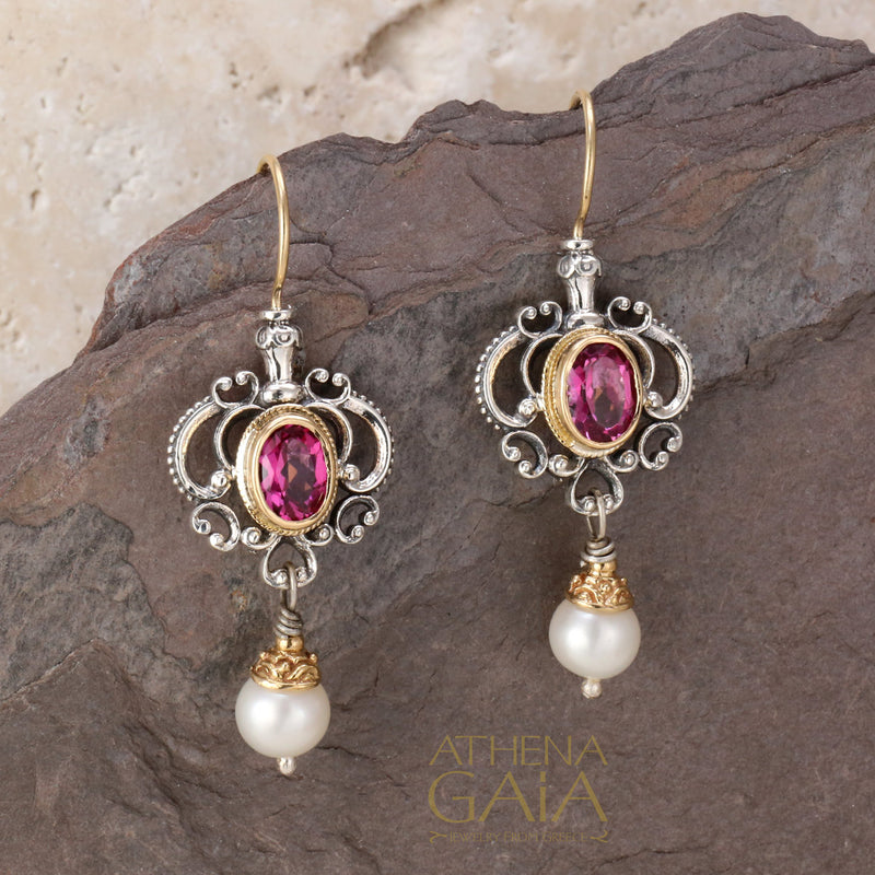 Honey Drop Chandelier Earrings - 18k Gold and Sterling Silver - Pearl Drop Earrings