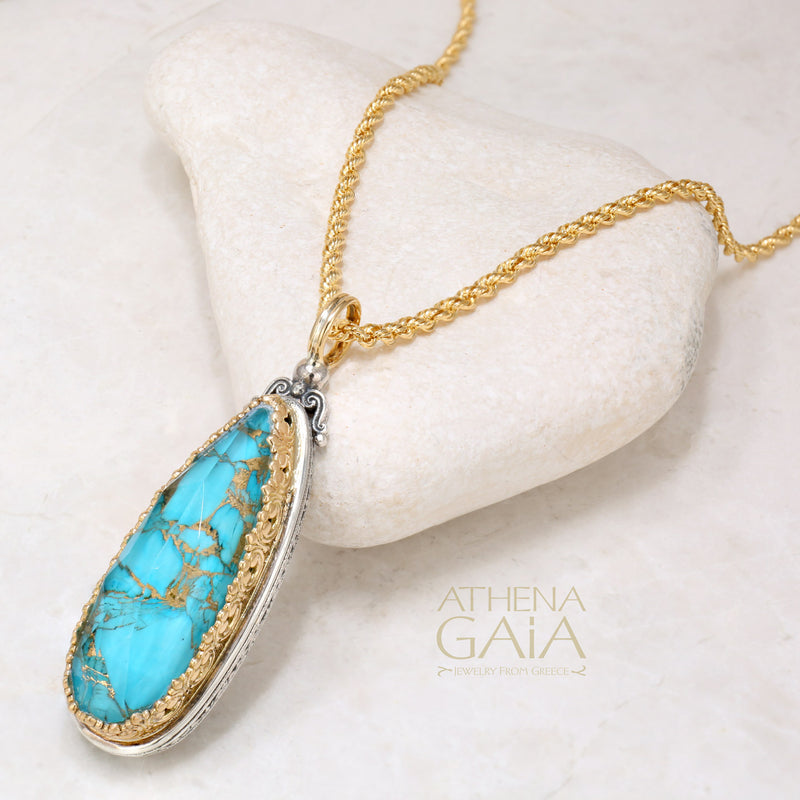 Pop Rocks Long Teardrop Pendant - 18k Gold & Sterling Silver Pendant