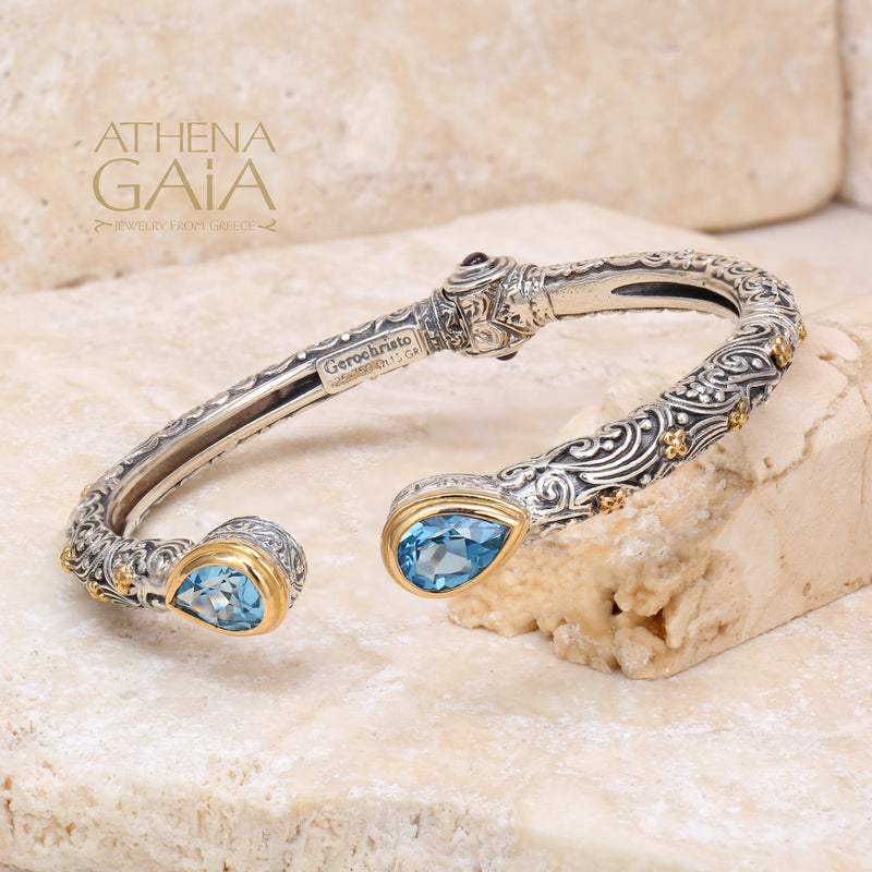 Meadow Breeze Rain Drop Bracelet - 18k Gold and Sterling Silver - Hinged Bangle Bracelet