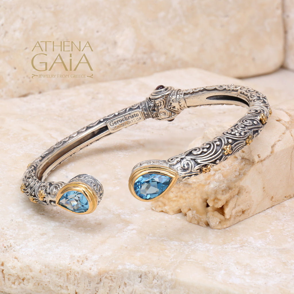 Meadow Breeze Rain Drop Bracelet - 18k Gold and Sterling Silver - Hinged Bangle Bracelet (In-Stock)