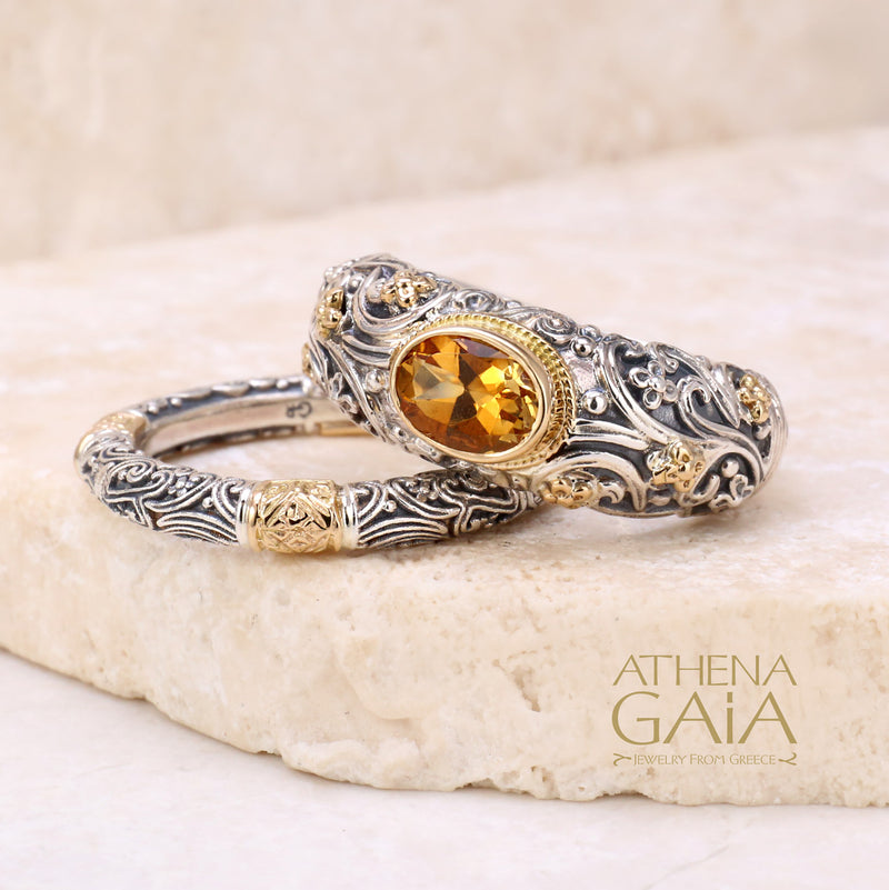 Meadow Breeze Large Stone Classic 2-Ring Stack - 18k Gold & Sterling Silver Ring - Stackable Ring