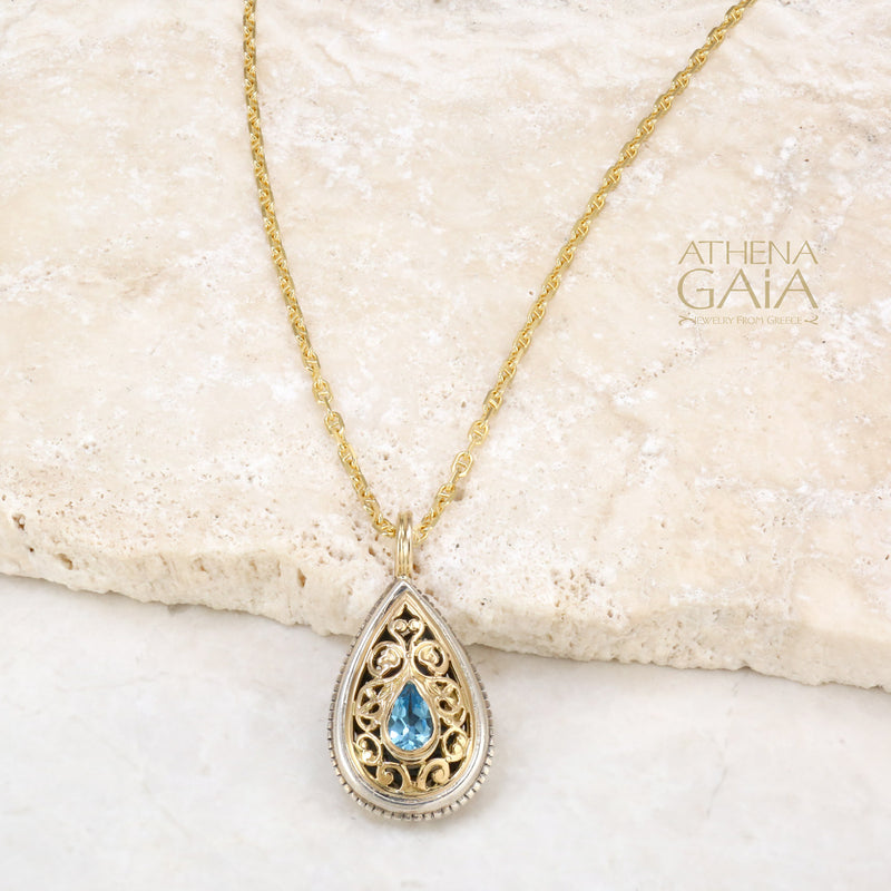 Garden Shadows Teardrop Gemstone Pendant - 18k Gold & Sterling Silver Pendant