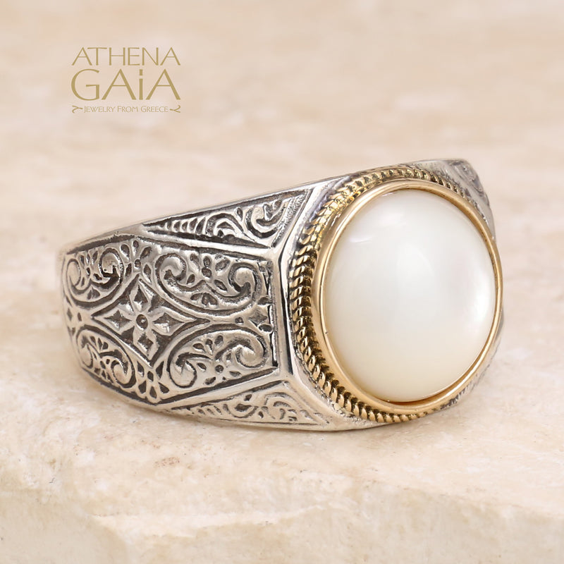 Cabochon Circle Ring - 18k Gold & Sterling Silver Ring - Club Ring