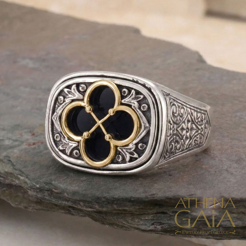 Odysseus Open Cross Ring - 18k Gold & Sterling Silver Ring - Cigar Band Ring