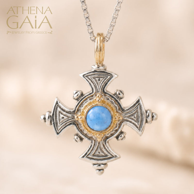 The Silver Stone Maltese Cross (Large) -  18k Gold & Sterling Silver - Cross Necklace