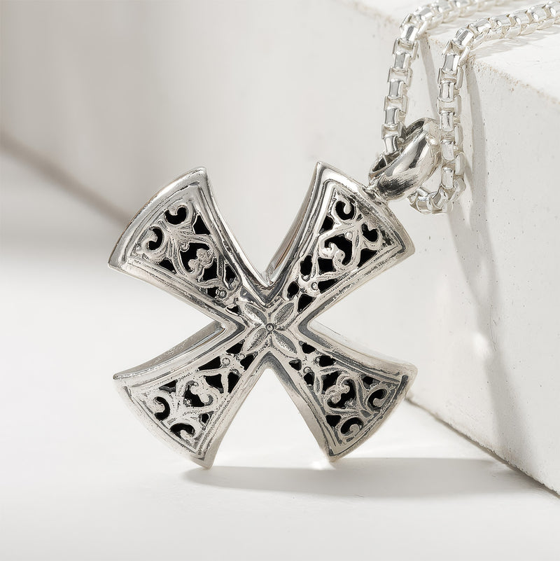 Garden Shadows Cross Necklace (Small) - Sterling Silver - Maltese Cross