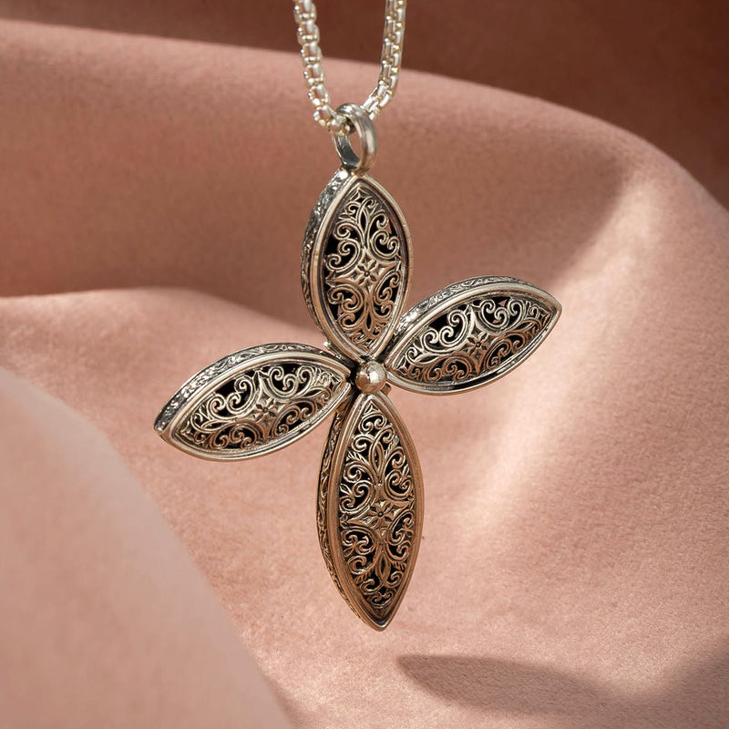 Mediterranean Floral Cross - Sterling Silver - Orthodox Cross Necklace