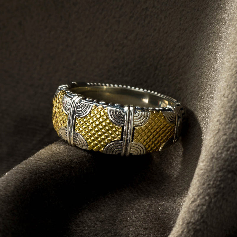 Alexander Woven Crest Ring - 18k Gold & Sterling Silver Ring - Cigar Band Ring