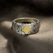Intricate 18k gold & sterling silver band ring