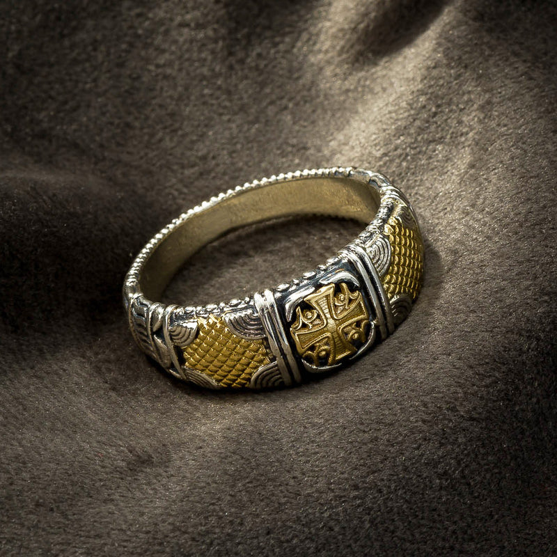 Alexander Cross Woven Crest Ring - 18k Gold & Sterling Silver - Cigar Band Ring