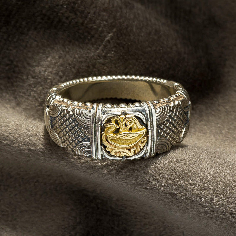 Alexander Vergina Bird Ring - 18k Gold & Sterling Ring - Cigar Band Ring