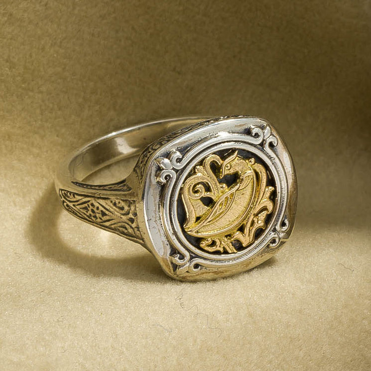 Alexander Vergina Bird Ring - 18k Gold & Sterling Silver Ring - Signet Ring