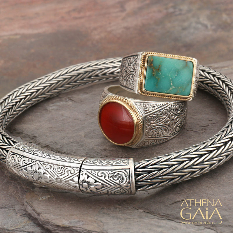 Cabochon Circle Ring - 18k Gold & Sterling Silver Ring - Club Ring