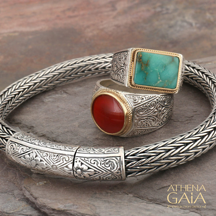 Cabochon Circle Ring - 18k Gold & Sterling Silver Ring - Club Ring