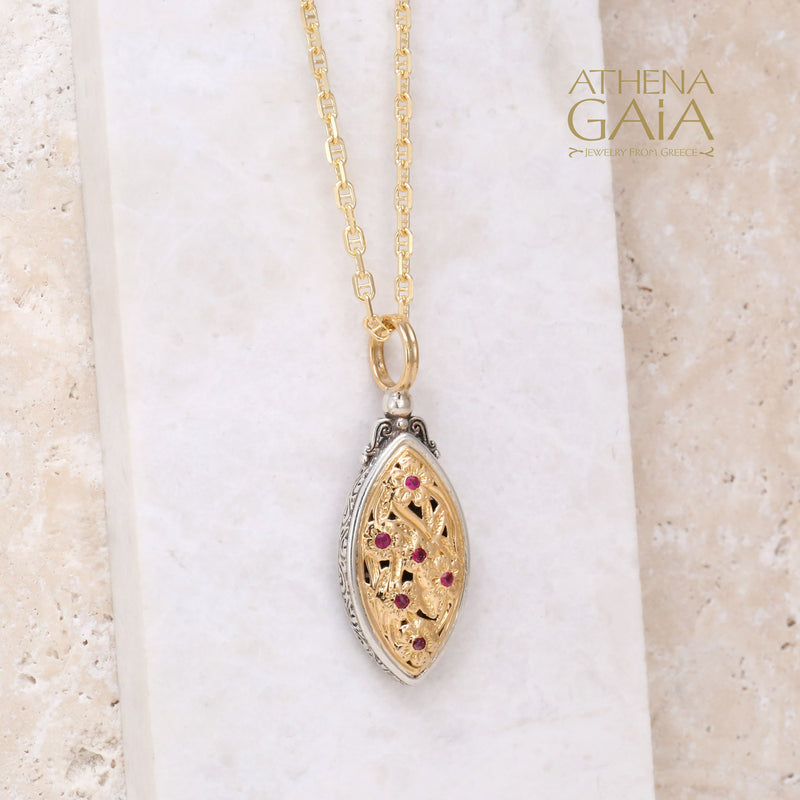 Meadow Shadows Harmony with Rubies Pendant - 18k Gold & Sterling Silver Pendant
