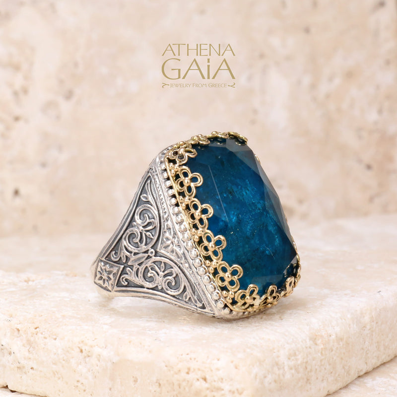 Pop Rocks Orthogonio Crown Ring - 18k Gold & Sterling Silver - Cocktail Ring - Large Stone Ring