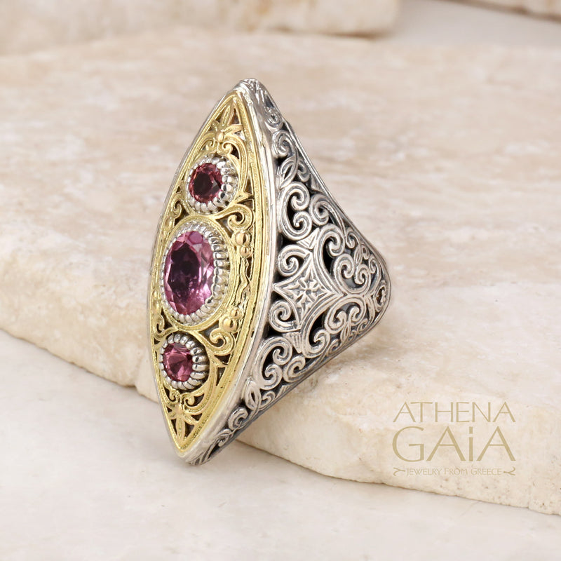 Thalassia Ellipse Long Ring - 18k Gold & Sterling Silver Ring - Cocktail Ring