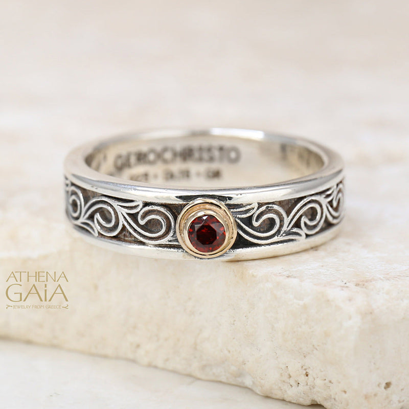 Kyma with Flower Stone Bezel Band Ring - 18k Gold & Sterling Silver Ring - Stackable Ring