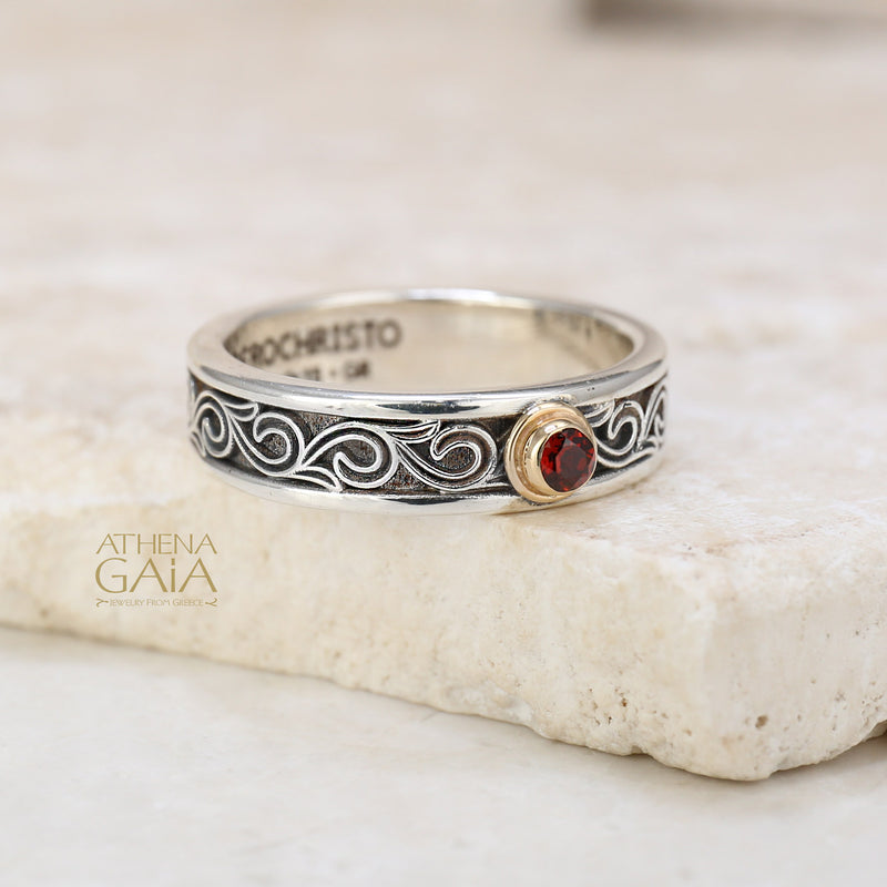 Kyma with Flower Stone Bezel Band Ring - 18k Gold & Sterling Silver Ring - Stackable Ring