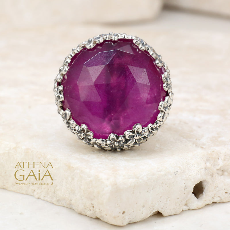 Pop Rocks Wild Flower Anthemis Round Ring (Large) - Sterling Silver Ring - Cocktail Ring