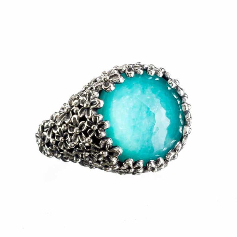 Pop Rocks Wild Flower Anthemis Round Ring (Small) - Sterling Silver Ring - Cocktail Ring