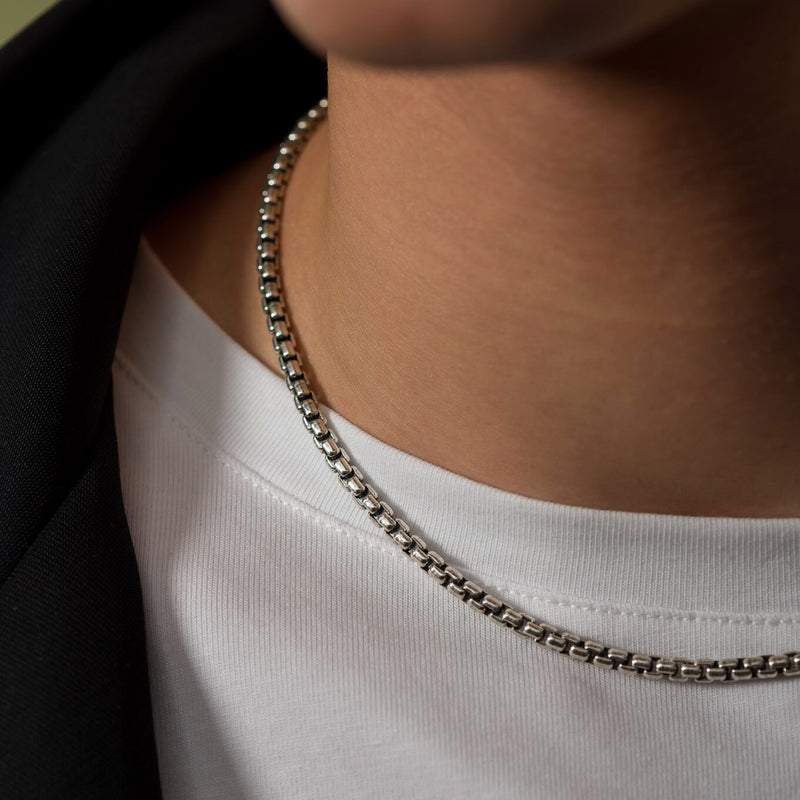 3.7mm Thick Silver Box Chain - Sterling Silver - Venetian Chain