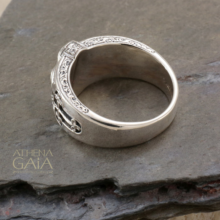 Odysseus Open Cross Ring - Sterling Silver Ring - Cigar Band Ring