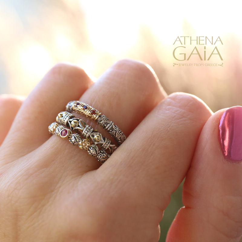 Gold Dot Ring - 18k Gold & Sterling Silver Ring - Stackable Ring