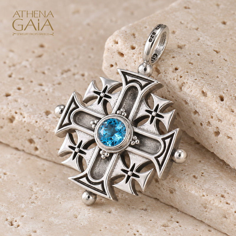 Jerusalem Cross (Large) - Sterling Silver - Crusader Cross Necklace