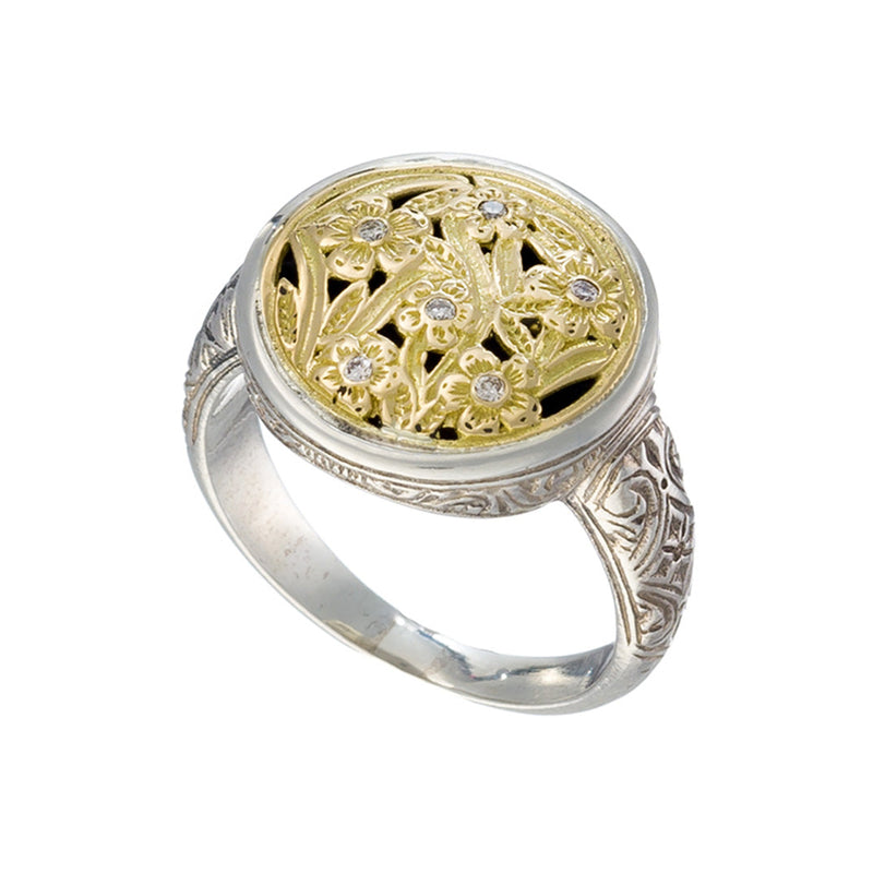 Harmony Gyros with Rubies Ring - 18k Gold & Sterling Silver Ring - Signet Ring