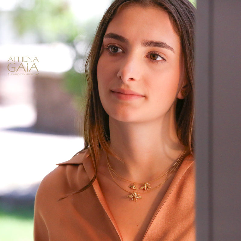 Sweet Honeybee Necklace (Large) - Gold Plated Sterling Silver Necklace (In-Stock)