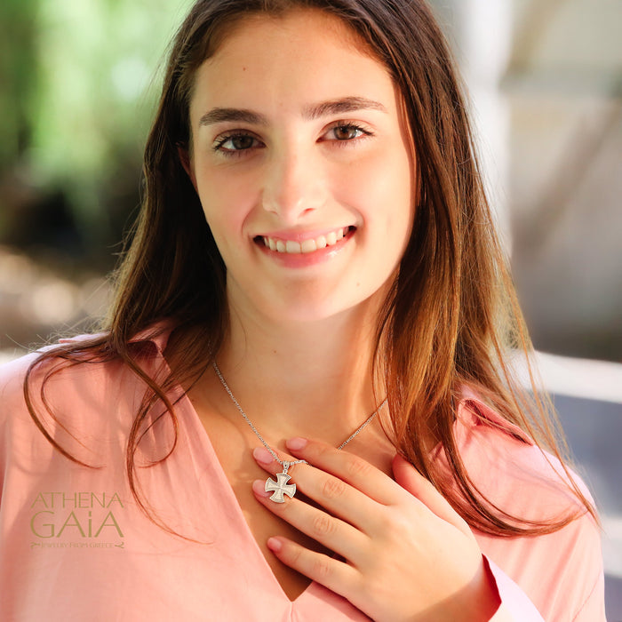 Beaded Maltese Cross - 14k Gold - Greek Cross