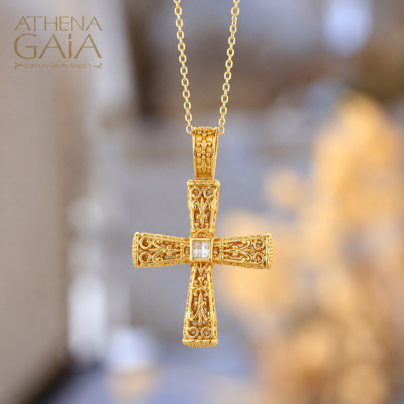 Pillars Orthodox Cross (Small) - 18k Gold - Byzantine Cross