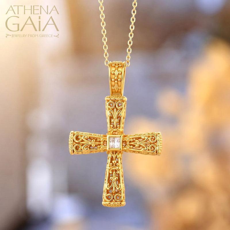 Pillars Orthodox Cross (Small) - 18k Gold - Byzantine Cross