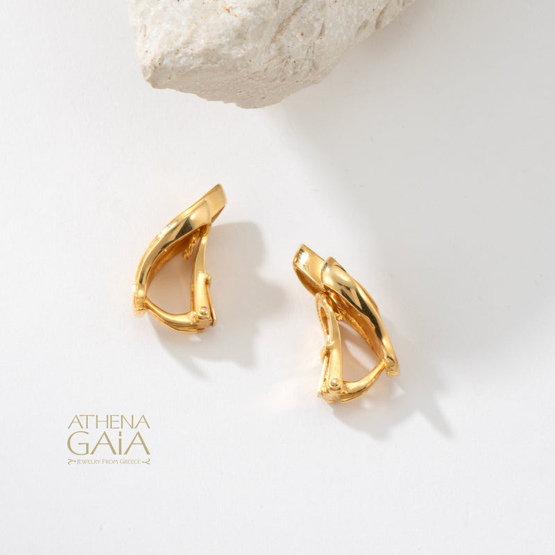 Golden Peonies Diamond Earrings - 18k Gold Earrings - Omega Clip Earrings