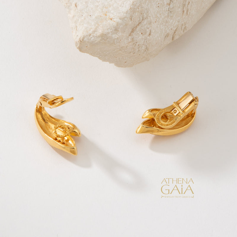 Golden Peonies Diamond Earrings - 18k Gold Earrings - Omega Clip Earrings