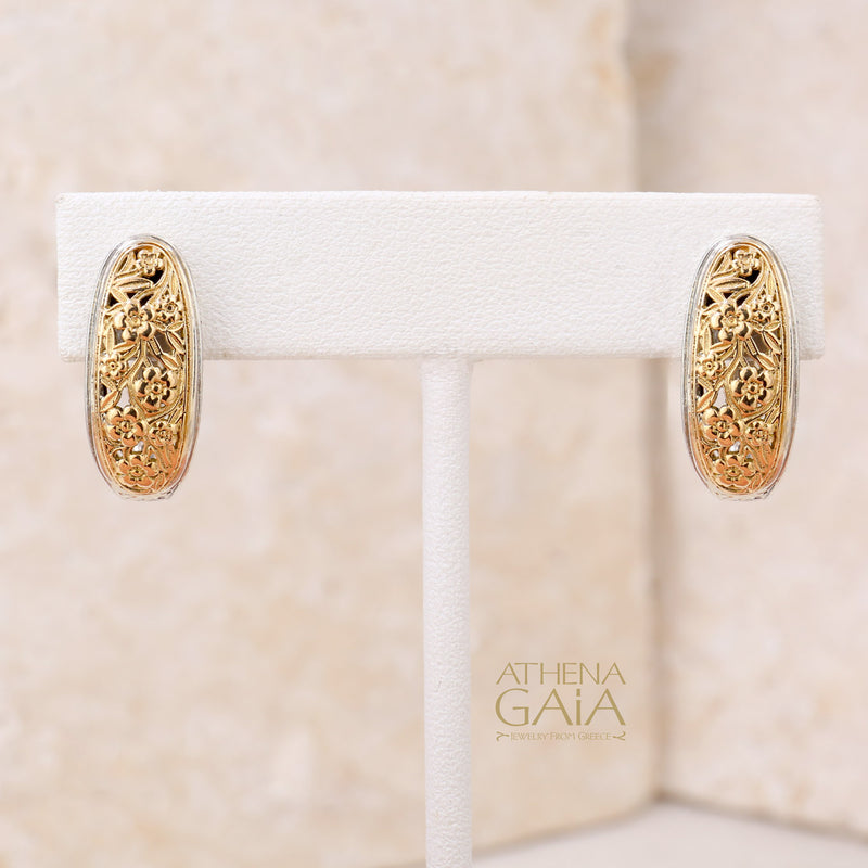 Meadow Shadows Omega Half Earrings - 18k Gold & Sterling Silver - Hoop Earrings