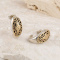 Filigree Half Hoop Post Earrings - 18k Gold & Sterling Silver Hoop Earrings
